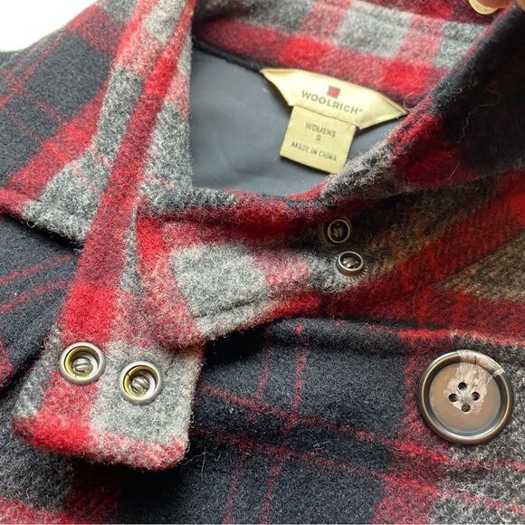 Woolrich Plaid Pea Coat Red Black Gray Size Small - Picture 5 of 13